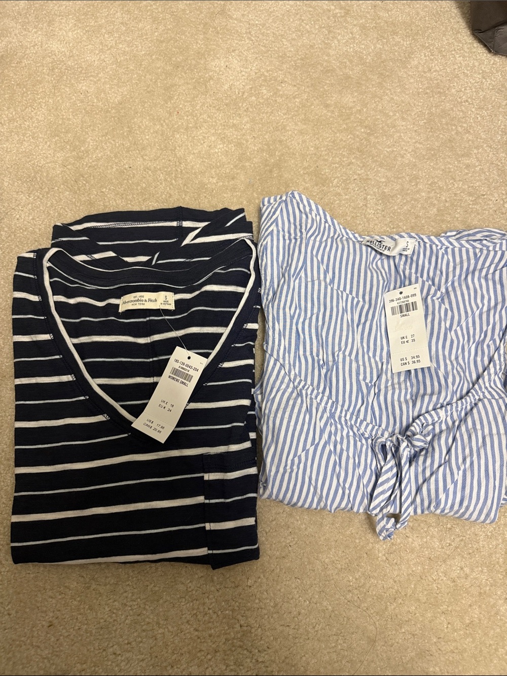 NWTAbercrombie & Fitch Navy and White Striped V-Neck Tee